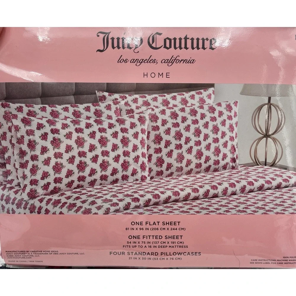 JUICY COUTURE Floral‎ Coquette FULL Sheet Set NWT